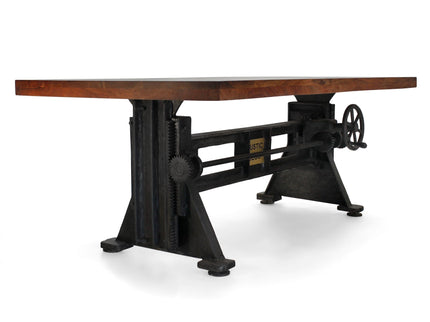 Craftsman Industrial Dining Table - Adjustable Height Iron Base - Provincial Top - Rustic Deco