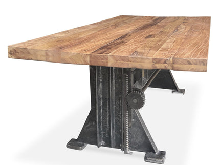 Craftsman Industrial Dining Table - Adjustable Height Iron Base - Rustic Top - Rustic Deco