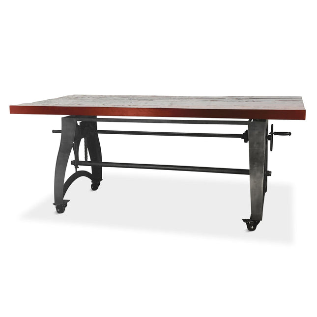 Crescent Industrial Dining Table - Adjustable Height - Casters - Rustic Mahogany - Rustic Deco