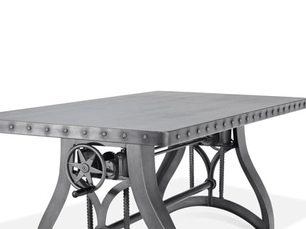 Crescent Writing Table Desk - Adjustable Height Metal Base - Steel Top - Rustic Deco