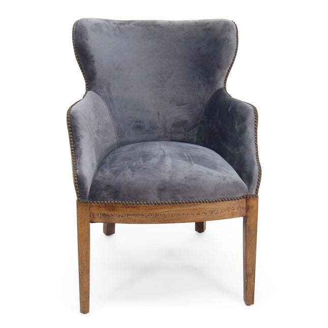 Grey Velvet Dining Chair - Deconstructed Back Exposed Frame Armchair - Rustic Deco