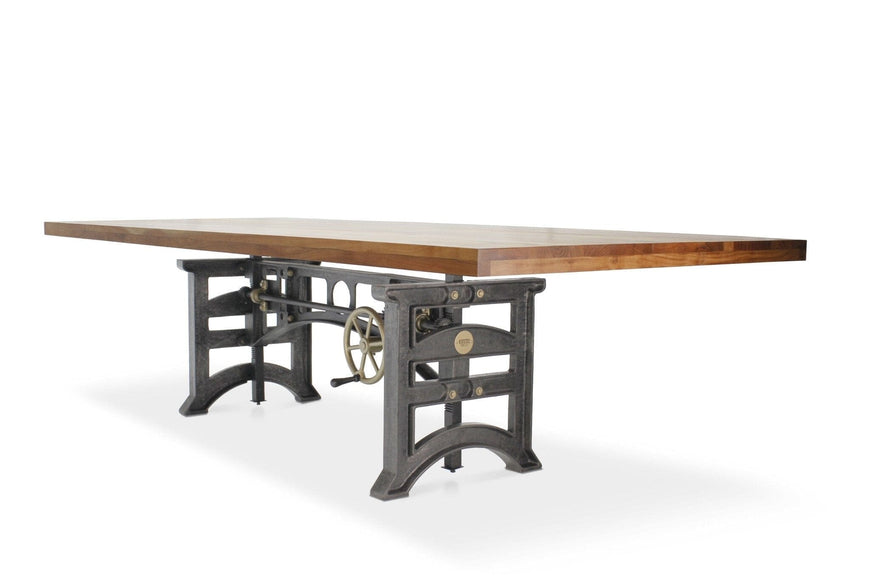 Harvester Industrial Communal Table - Iron Adjustable Base - Natural Top - Rustic Deco