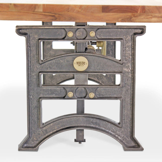 Harvester Industrial Communal Table - Iron Adjustable Base - Natural Top - Rustic Deco