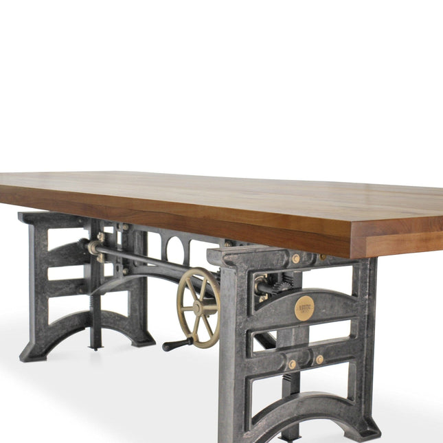 Harvester Industrial Communal Table - Iron Adjustable Base - Natural Top - Rustic Deco