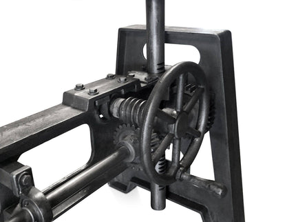 Industrial Dining Table - Cast Iron Base - Adjustable Height Crank - Mahogany - Rustic Deco