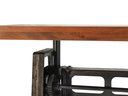 Industrial Dining Table - Cast Iron Base - Adjustable Height Crank - Provincial - Rustic Deco