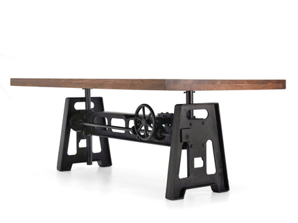 Industrial Dining Table - Cast Iron Base - Adjustable Height Crank - Provincial - Rustic Deco