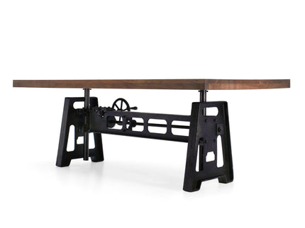 Industrial Dining Table - Cast Iron Base - Adjustable Height Crank - Provincial - Rustic Deco