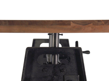 Industrial Dining Table - Cast Iron Base - Adjustable Height Crank - Provincial - Rustic Deco