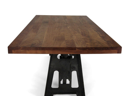 Industrial Dining Table - Cast Iron Base - Adjustable Height Crank - Provincial - Rustic Deco