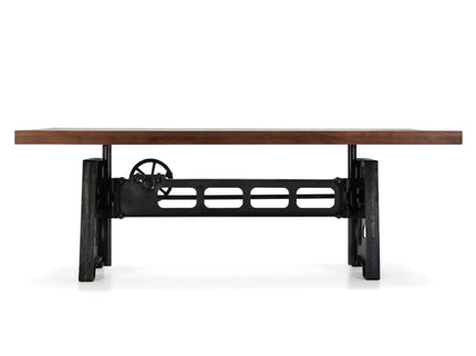 Industrial Dining Table - Cast Iron Base - Adjustable Height Crank - Provincial - Rustic Deco
