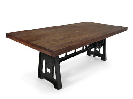 Industrial Dining Table - Cast Iron Base - Adjustable Height Crank - Provincial - Rustic Deco
