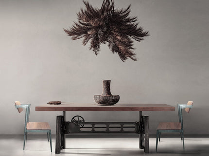 Industrial Dining Table - Cast Iron Base - Adjustable Height Crank - Provincial - Rustic Deco