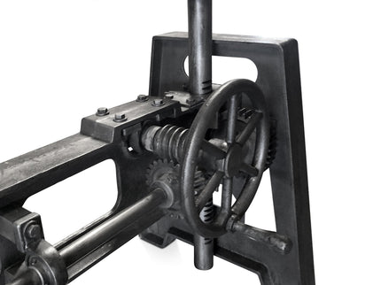 Industrial Dining Table - Cast Iron Base - Adjustable Height Crank - Provincial - Rustic Deco