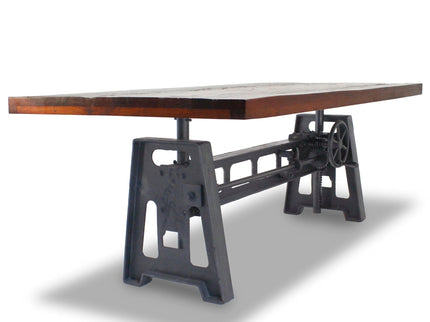 Industrial Dining Table - Cast Iron Base - Adjustable Height - Rustic Mahogany - Rustic Deco