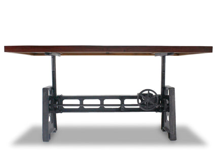 Industrial Dining Table - Cast Iron Base - Adjustable Height - Rustic Mahogany - Rustic Deco