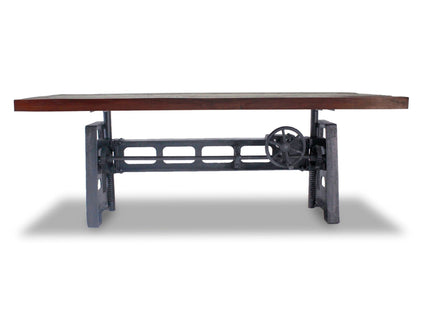Industrial Dining Table - Cast Iron Base - Adjustable Height - Rustic Mahogany - Rustic Deco