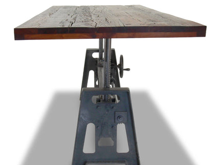 Industrial Dining Table - Cast Iron Base - Adjustable Height - Rustic Mahogany - Rustic Deco