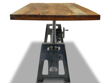Industrial Dining Table - Cast Iron Base - Adjustable Height - Rustic Natural - Rustic Deco