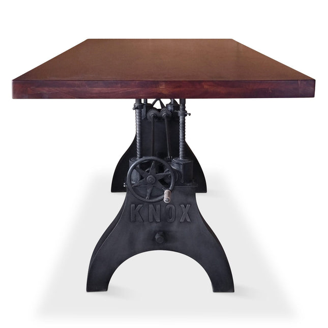 KNOX Adjustable Height Dining Table - Cast Iron Base - Mahogany Top - Rustic Deco