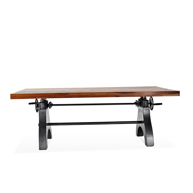 KNOX Adjustable Height Dining Table - Cast Iron Base - Rustic Mahogany - Rustic Deco