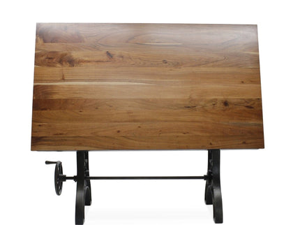 KNOX Industrial Drafting Writing Table Adjustable Height Iron Base - Tilt Top - Rustic Deco