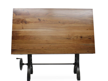 KNOX Industrial Drafting Writing Table Adjustable Height Iron Base - Tilt Top - Rustic Deco