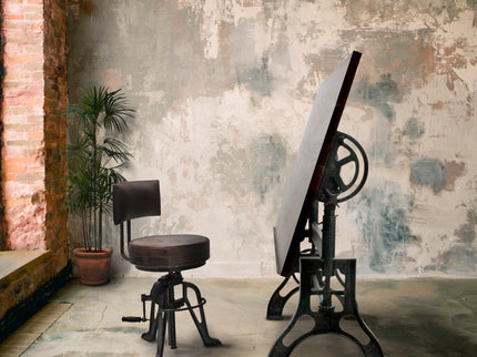 KNOX Industrial Drafting Writing Table Adjustable Height Iron Base - Tilt Top - Rustic Deco