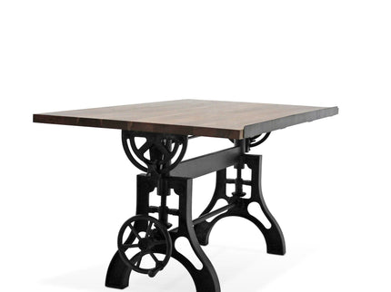 KNOX Industrial Drafting Writing Table Adjustable Height Iron Base - Tilt Top - Rustic Deco