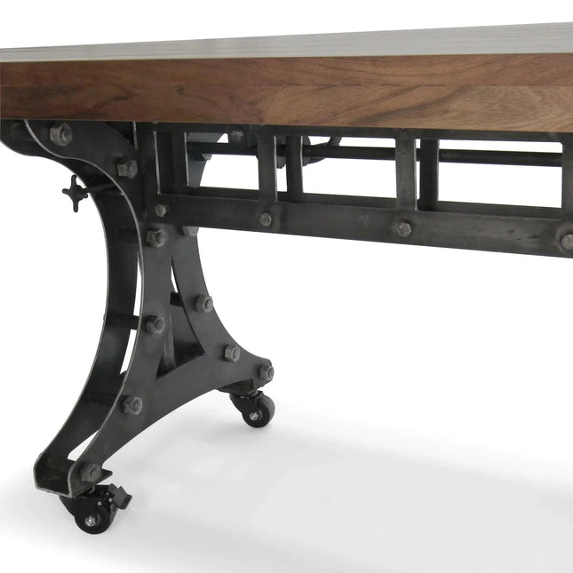 Longeron Industrial Dining Table - Adjustable Height - Casters - Walnut Top - Rustic Deco