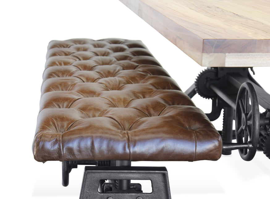 OTIS Industrial Dining Table Set - Bench and 3 Chairs - Leather Cushions - Rustic Deco