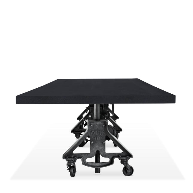 Otis Steel Communal Table - Adjustable Height - Iron Crank - Casters - Ebony Top - Rustic Deco