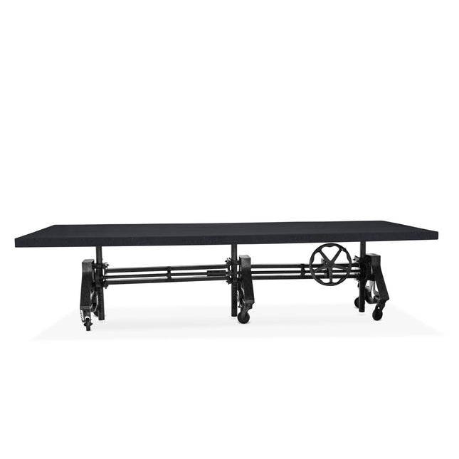 Otis Steel Communal Table - Adjustable Height - Iron Crank - Casters - Ebony Top - Rustic Deco