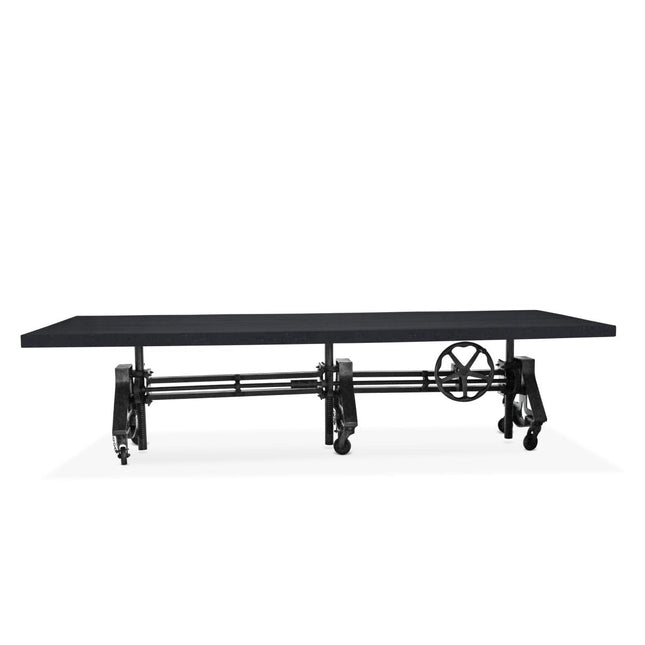 Otis Steel Communal Table - Adjustable Height - Iron Crank - Casters - Ebony Top - Rustic Deco