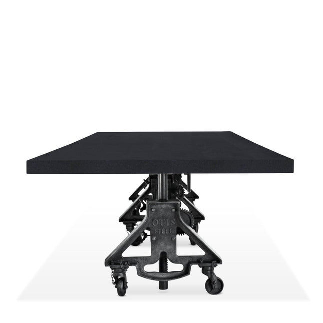 Otis Steel Communal Table - Adjustable Height - Iron Crank - Casters - Ebony Top - Rustic Deco