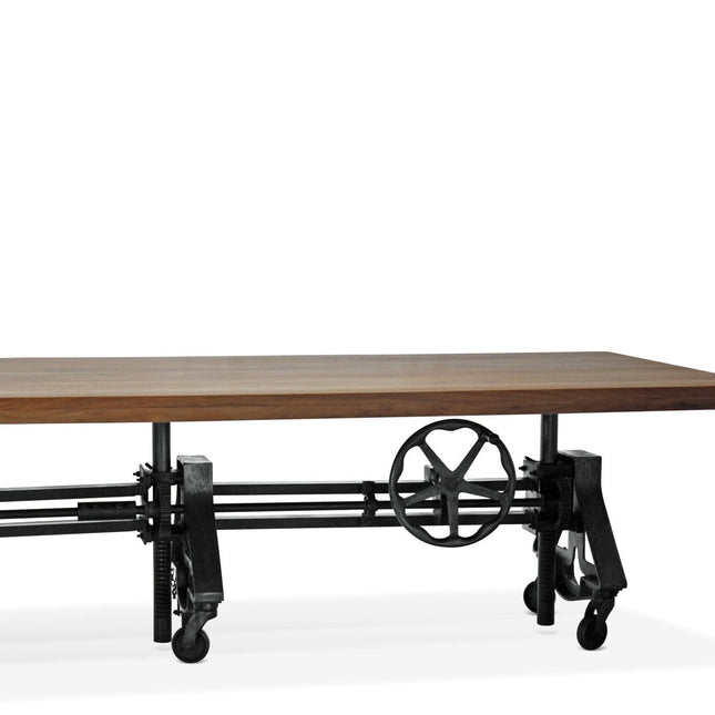Otis Steel Communal Table - Adjustable - Iron Base - Casters - Natural Top - Rustic Deco