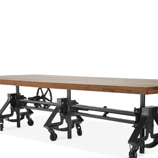 Otis Steel Communal Table - Adjustable - Iron Base - Casters - Natural Top - Rustic Deco