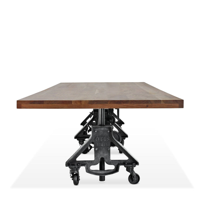 Otis Steel Communal Table - Adjustable - Iron Base - Casters - Natural Top - Rustic Deco