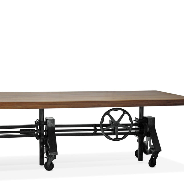 Otis Steel Communal Table - Adjustable - Iron Base - Casters - Natural Top - Rustic Deco