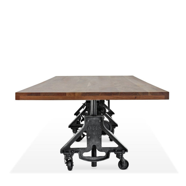 Otis Steel Communal Table - Adjustable - Iron Base - Casters - Natural Top - Rustic Deco