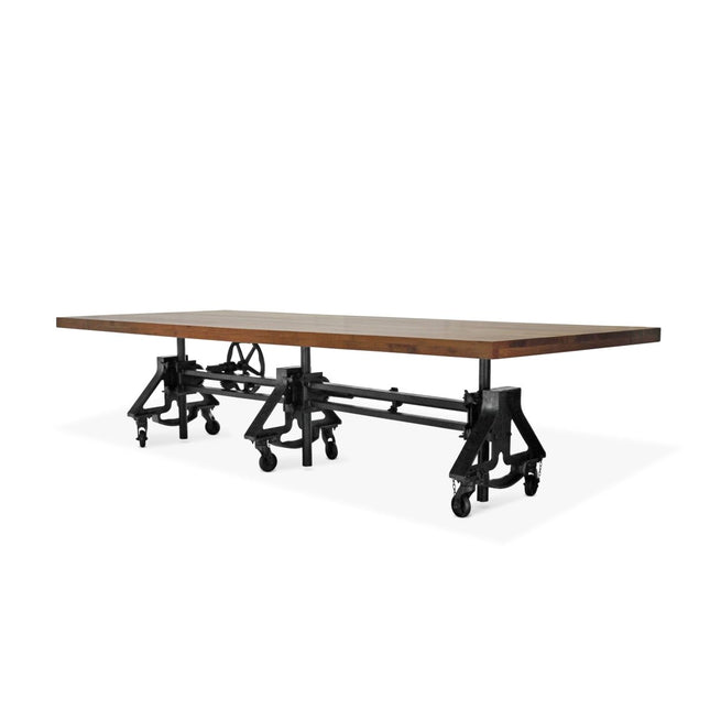 Otis Steel Communal Table - Adjustable - Iron Base - Casters - Natural Top - Rustic Deco
