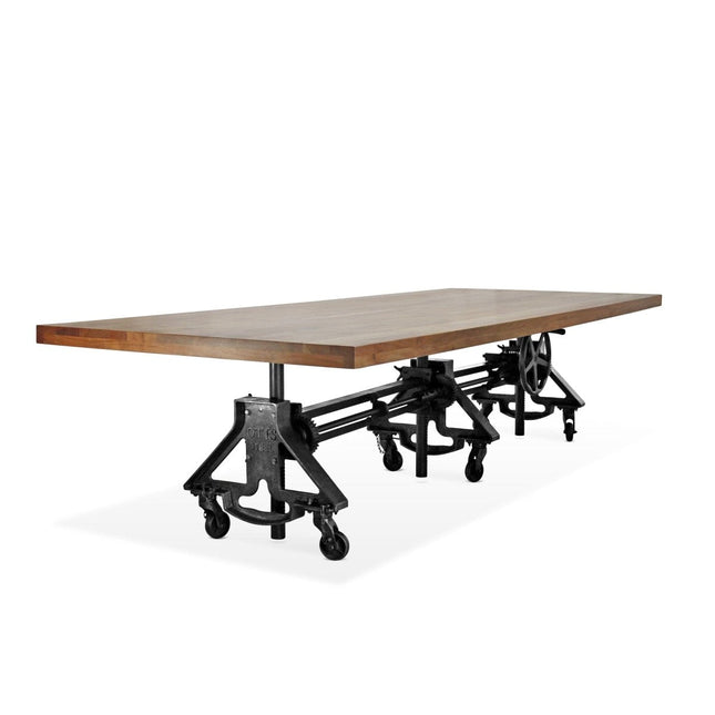 Otis Steel Communal Table - Adjustable - Iron Base - Casters - Natural Top - Rustic Deco
