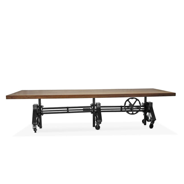 Otis Steel Communal Table - Adjustable - Iron Base - Casters - Natural Top - Rustic Deco