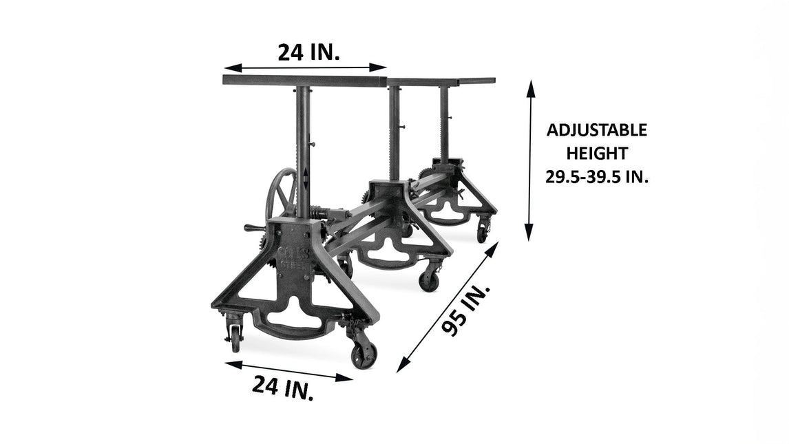 Otis Steel Communal Table Base - Adjustable Height - Iron Base- Casters - DIY - Rustic Deco