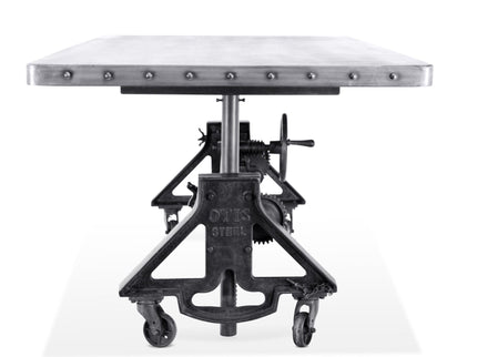 Otis Steel Dining Table - Adjustable Height - Casters - Metal Top - Rustic Deco