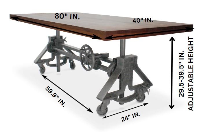 Otis Steel Dining Table - Adjustable Height - Iron Base - Casters - Provincial - Rustic Deco