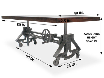 Otis Steel Dining Table - Adjustable Height - Iron Base - Casters - Walnut - Rustic Deco