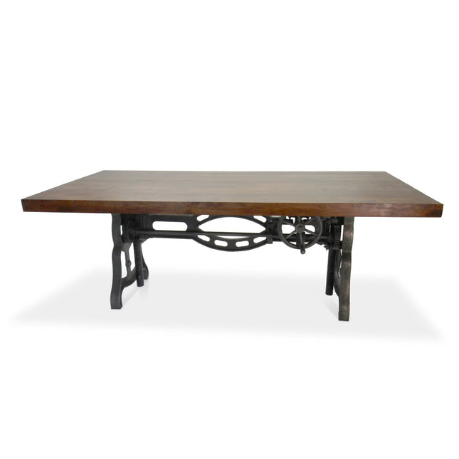 Shoemaker Dining Table - Adjustable Height Iron Base - Walnut Top - Rustic Deco