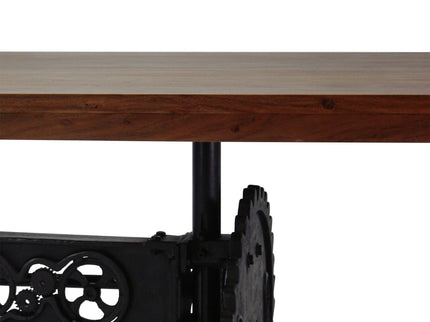 Steampunk Adjustable Dining Table - Iron Crank Base - Provincial Top - Rustic Deco