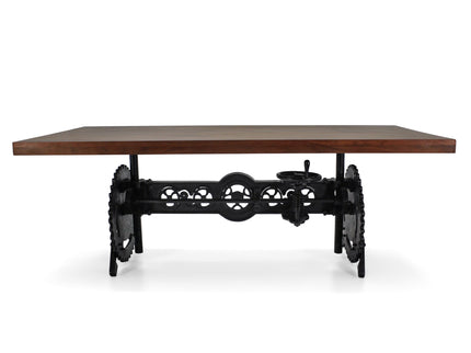 Steampunk Adjustable Dining Table - Iron Crank Base - Provincial Top - Rustic Deco